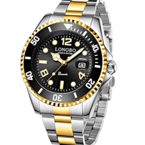 Longbo Watch With a Black Dial And a Silver And Gold Two Tone Bracelet
