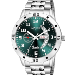 Matrix Watch With a Green Dial And a Silver Bracelet