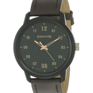 Sonata Watch With a Black Dial And Dark Brown Strap Color Combination