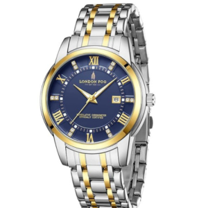 London Fog Stainless Steel Watch With a Silver And Gold Bracelet And Blue Dial