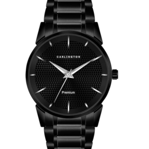 Carlington Black Leather Strap Watch With a White Dial And Rose Gold Accents