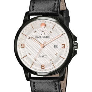 Carlington Black Stainless Steel Watch With Textured Black Dial And Silver Tone Hands