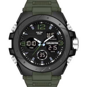 Carlington Black Dial Watch With Olive Green Strap