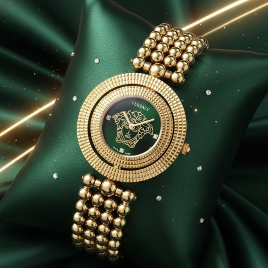 Versace Watch With a Green Dial And Gold Finish