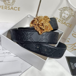 Versace Belt with a Black Color and a Gold Medusa Head Buckle