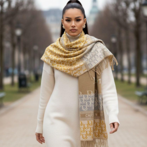 Christian Dior Monogram Stole in Beige and Gold Tones