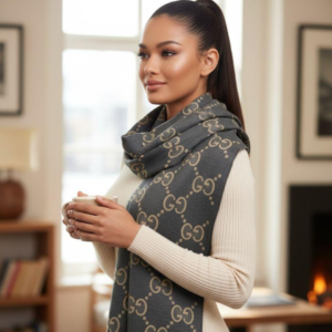 Gucci Stole With a Gray and Beige Pattern