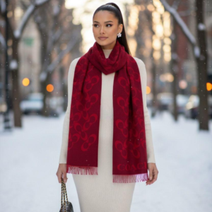 Coach Stole With a Red and Burgundy Pattern