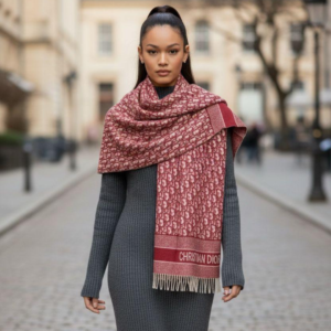 Christian Dior Stole With a Red and Beige Pattern