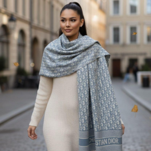 Christian Dior Stole With a Blue And Gray Pattern