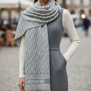 Christian Dior Stole With a Gray And Light Gray Pattern