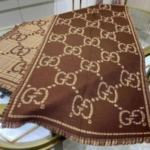 Gucci GG-Patterned Stole with a Brown and Beige Color Scheme