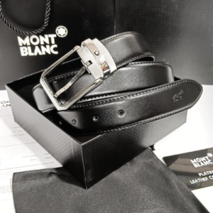 Montblanc Belt with a Black Leather Design and a Silver Colored Buckle