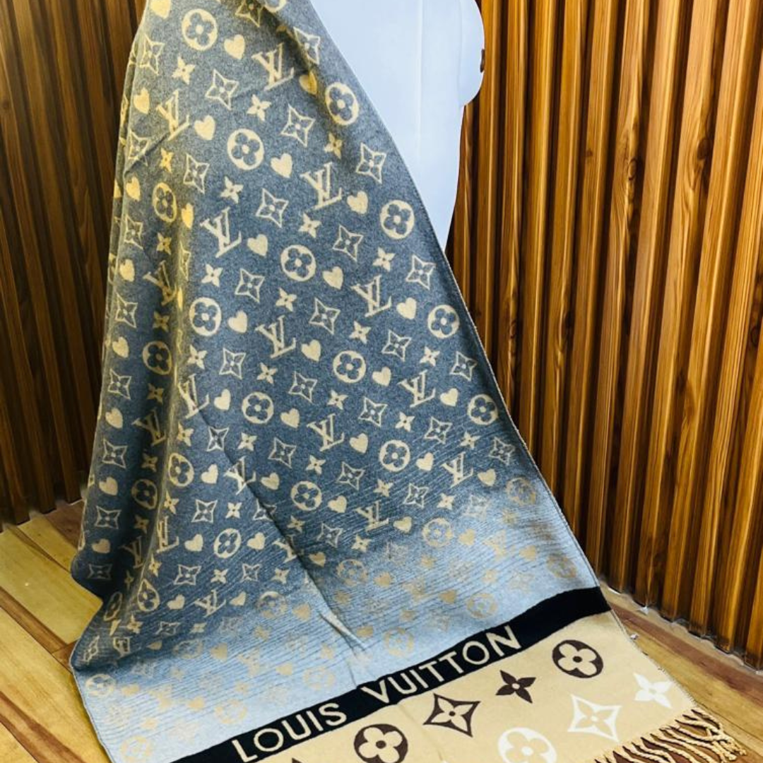 Louis Vuitton Stole With a Blue And Cream Monogram Pattern