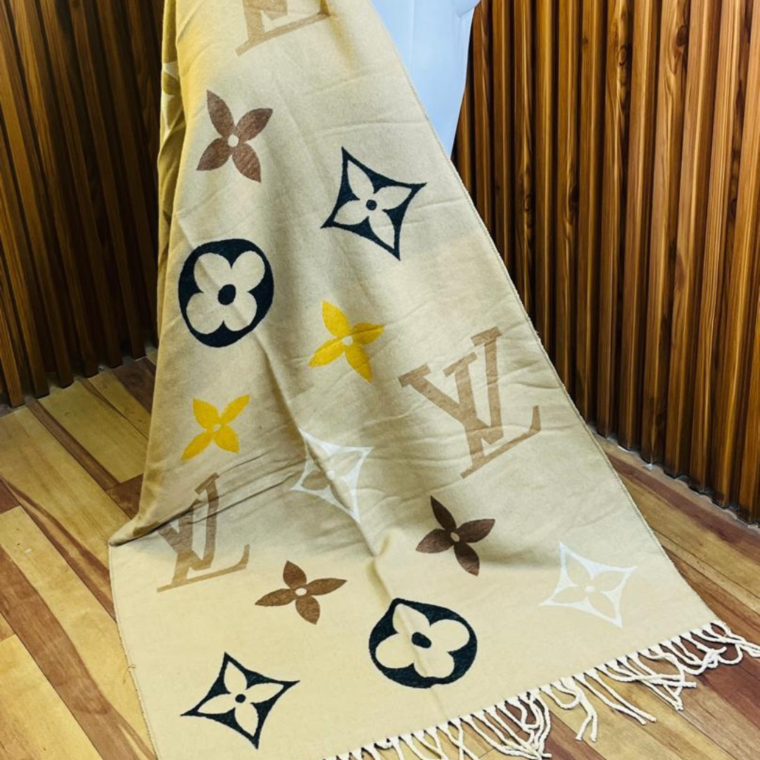 Louis Vuitton Stole With a Beige Base And Multicolor Monogram Pattern