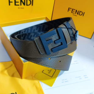 Fendi Designer Belt in Brown Leather with a Black Monogram Pattern