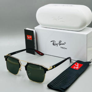 Ray-Ban Square Frame Metal Sunglasses with Green-Tinted Lenses