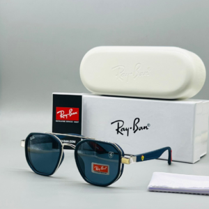 Ray-Ban Square Frame Metal Sunglasses with Blue-Tinted Lenses