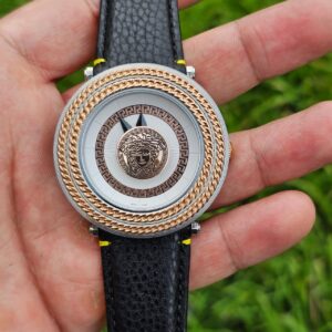 Versace stainless steel & leather strap watch brown