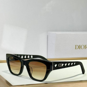Dior Black Rectangular Sunglasses with gradient brown lenses
