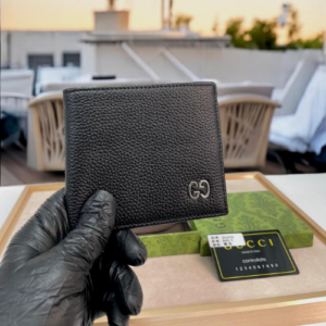 Gucci Black Bi-Fold Wallet with Silver Toned Double G Logo