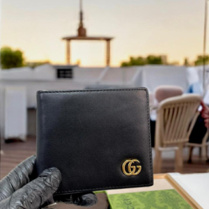 Gucci Back Leather Wallet with a Gold GG Logo