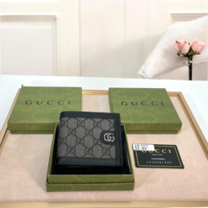 Gucci Gray and Black Patterned Wallet with Silver GG Logo