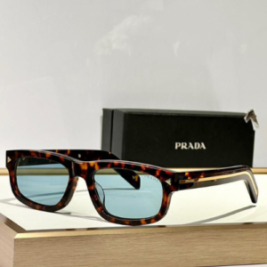 Prada Tortoiseshell Rectangular Frame Sunglasses with Blue Tinted Lenses