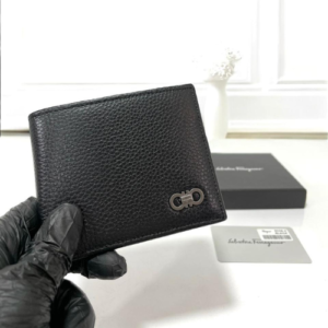 Salvatore Ferragamo Wallet with Black Textured Leather and Gancini Logo Detailing
