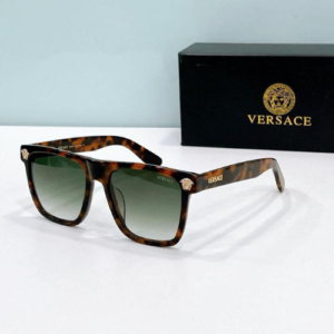 Versace Rectangular Tortoiseshell Acetate Sunglasses with Green Gradient Lenses