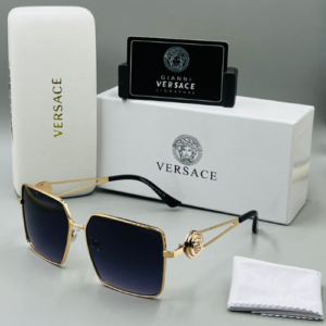Versace Square Frame Metal Sunglasses with Gradient Blue-Tinted Lenses