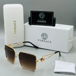 Versace Square Frame Metal Sunglasses with Brown-Tinted Lenses