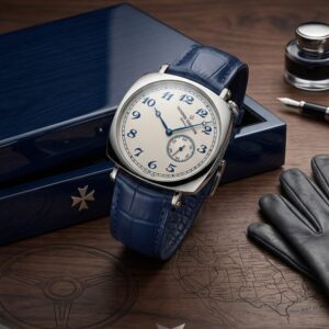 Vacheron Constantin White-Dial Watch With Blue Leather Strap