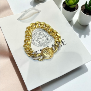Versace Chunky Chain-Link Bracelet in Gold and Silver-Tone Metal with Medusa Medallion