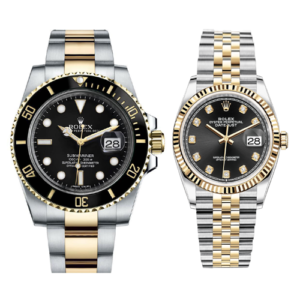 Rolex Date Just Gold Sliver Stainless Steel Black Dial 1488 Couple
